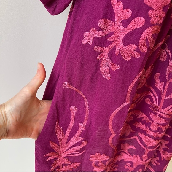 Free People Fiona Embroidered Mini Dress puff short sleeve back bow free fit XS - Picture 3 of 12